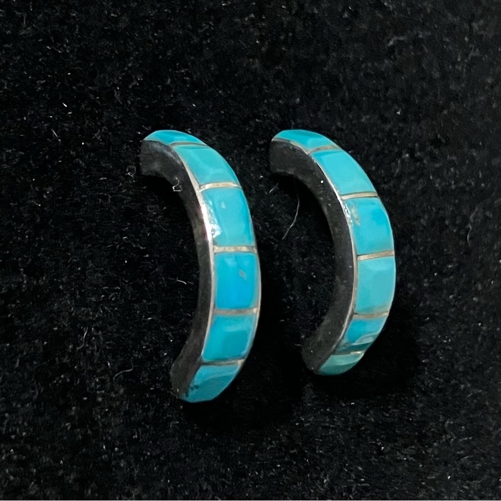 Sterling Silver Turquoise Zuni Inlay Earrings